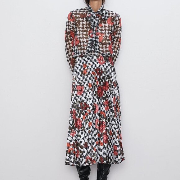 NWT ZARA PRINTED FLORAL BLOGGER WOW PLEATED SKIR - Picture 1 of 8